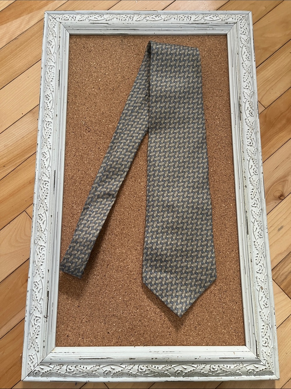 Men's Classic Houndstooth Silk Tie - Gray Blue & Beige